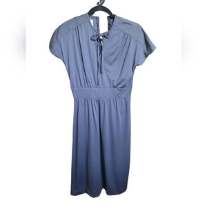 Matthew Love Dress Petite 8P Black A-line 3/4 Sleeve Keyhole Front VTG 70s